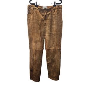 Vintage 90s Bagatelle Brown Suede Leather Pants Sz 12 High Rise Straight Leg